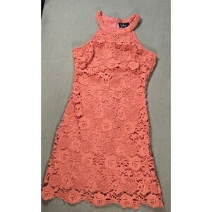 Lulus Coral Lace Halter Mini‎ Dress Love Poem Sleeveless Party Cocktail Crochet